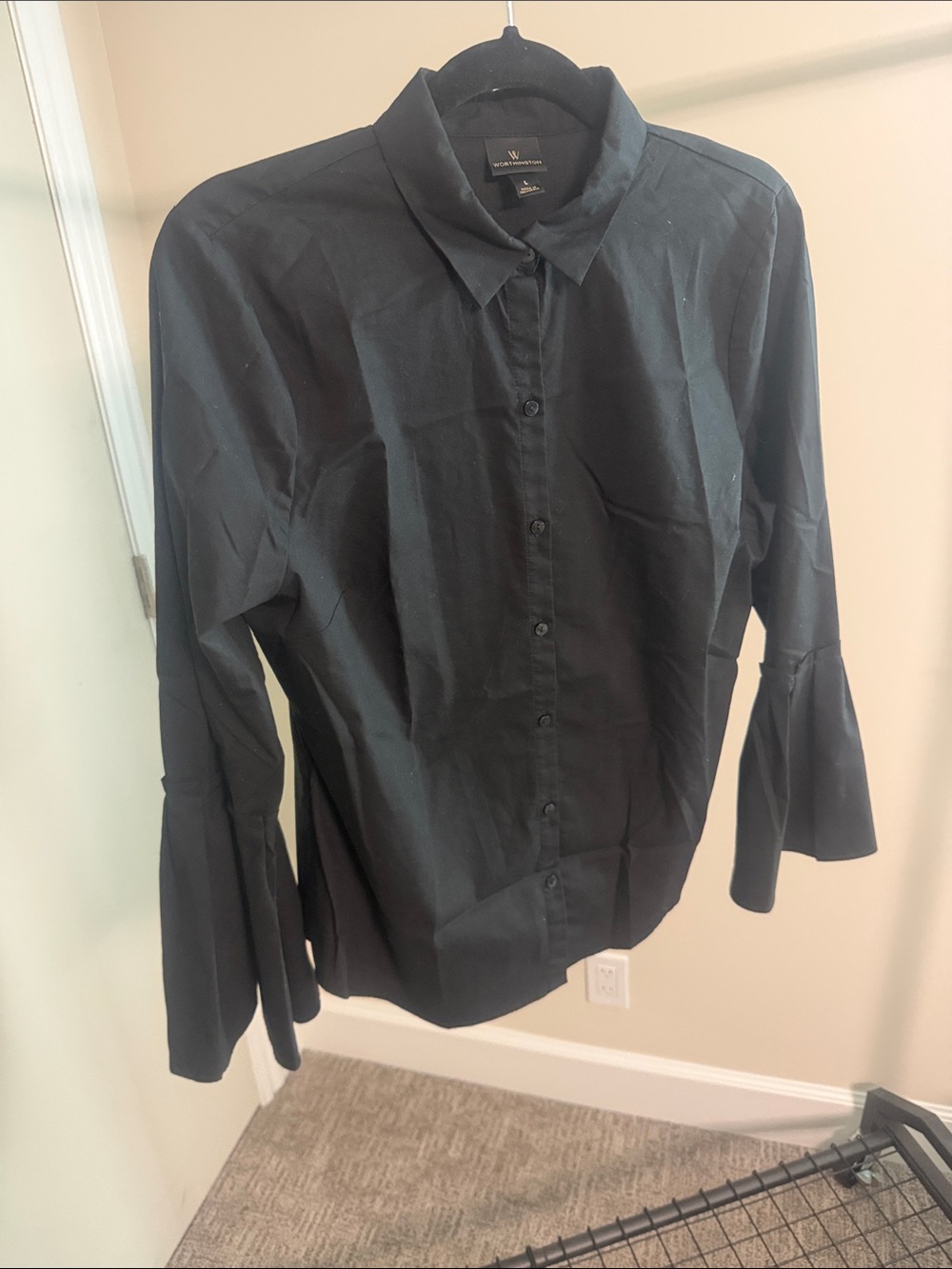 Worthington Black Button-Up Bell Sleeve Blouse